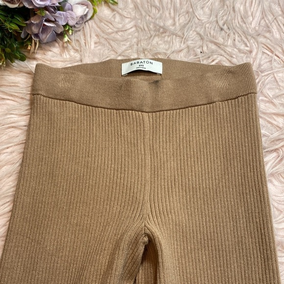 Aritzia Babaton Palisades Ribbed Ankle Slit Leggings Beige sz XXS - Picture 2 of 9